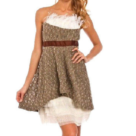 FEATHER Top Empire Waist PARTY DRESS MeSH Ruffle - Picture 2 of 4